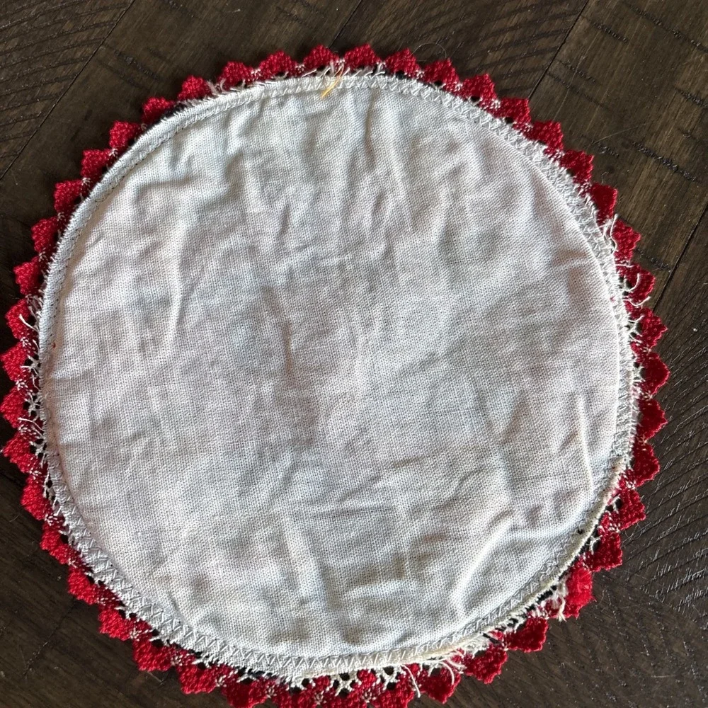 VTG Tiroler Webkunst Austria Folk Art Doily Pot Holder Round Scalloped‎ Edges